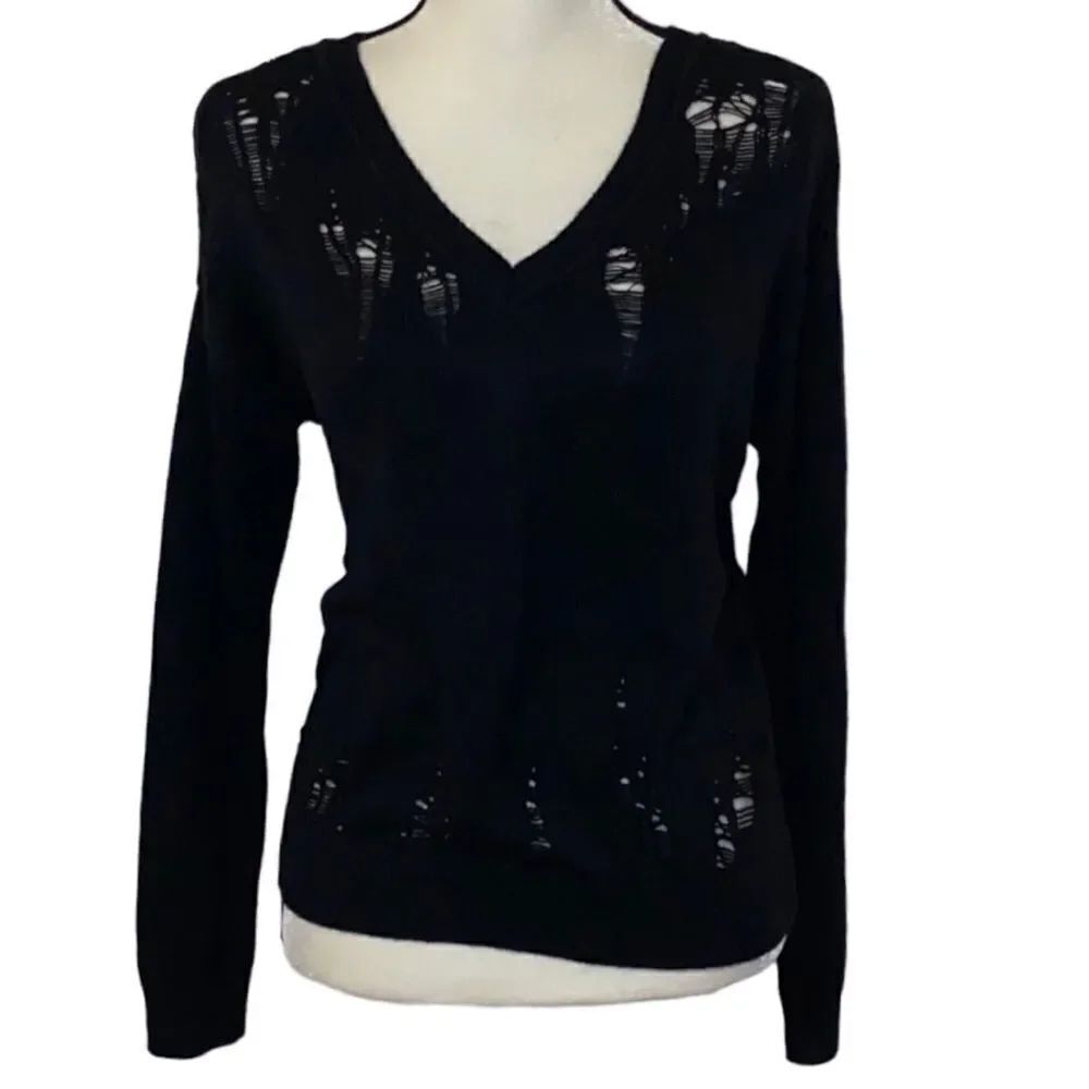 Bar III V-Neck Destressed Sweater
